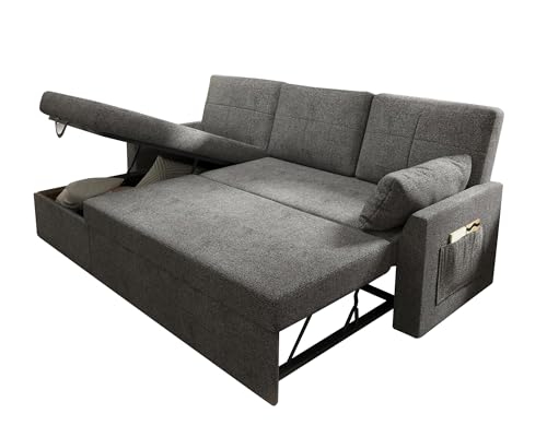 112 Inch Pull Out Sofa Bed with Storage Chaise & 3 Seater, Oversized U Shape Sectional Couch with Pull Out Bed,