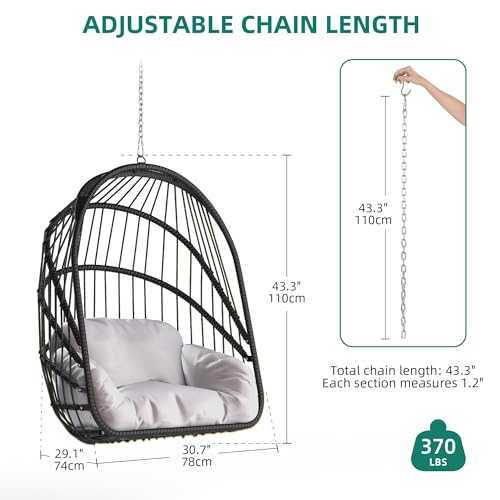 Wicker Hammock Chair Foldable Hanging Basket Chair With or Without Stand for Outdoor, Indoor, Patio,