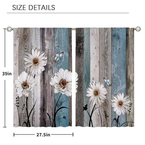 Floral Kitchen Curtains Daisy Rustic Vintage Flower Inspirational Small Short Cafe Window Curtains
