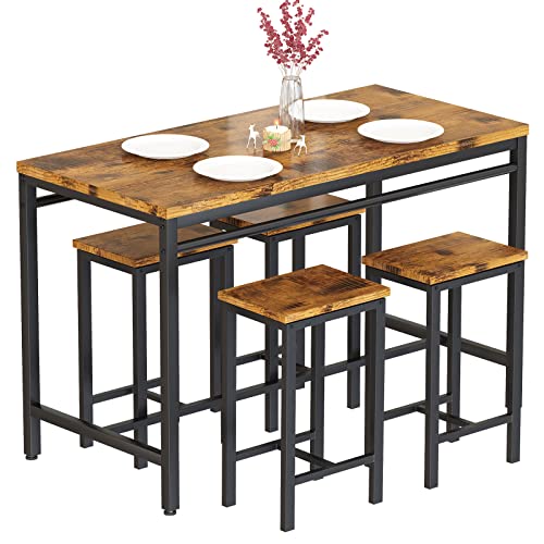 4 Pieces Dining Table Set, Industrial Dining Table with Bench and Chairs, Table Set with Storage Rack