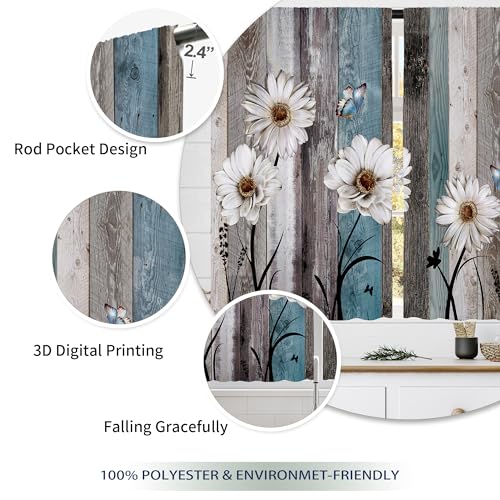 Floral Kitchen Curtains Daisy Rustic Vintage Flower Inspirational Small Short Cafe Window Curtains