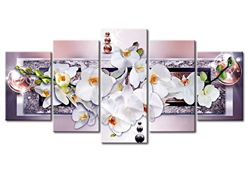 Wall Art Flowers Orchid 5pcs Home Decor Framed Stretched Picture Photo Painting Artwork for Living Room Floral Nature Botanical