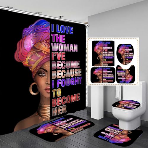 4PCS Sexy Black Girl Magic Shower Curtain Set,
