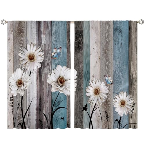 Floral Kitchen Curtains Daisy Rustic Vintage Flower Inspirational Small Short Cafe Window Curtains