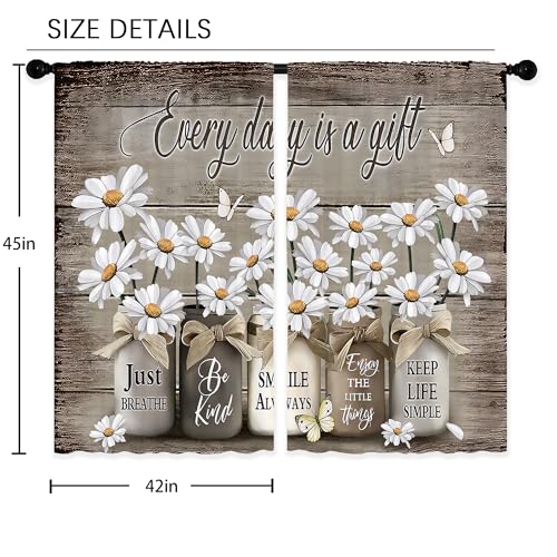 Floral Kitchen Curtains Daisy Rustic Vintage Flower Inspirational Small Short Cafe Window Curtains