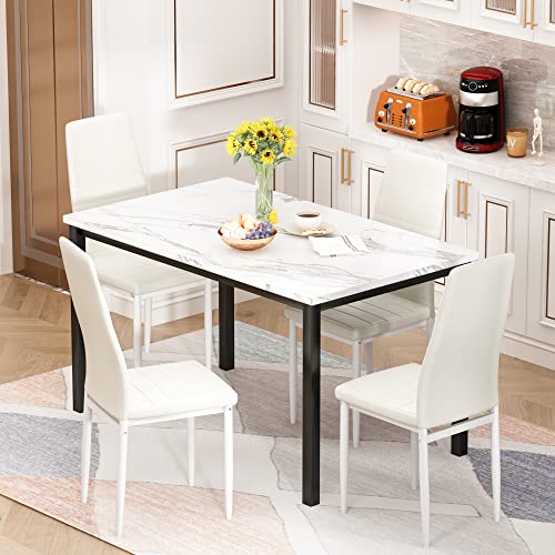 4 Pieces Dining Table Set, Industrial Dining Table with Bench and Chairs, Table Set with Storage Rack