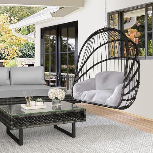 Wicker Hammock Chair Foldable Hanging Basket Chair With or Without Stand for Outdoor, Indoor, Patio,
