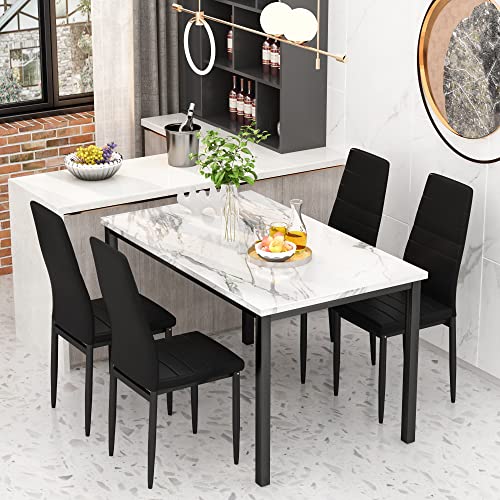 4 Pieces Dining Table Set, Industrial Dining Table with Bench and Chairs, Table Set with Storage Rack