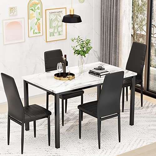 4 Pieces Dining Table Set, Industrial Dining Table with Bench and Chairs, Table Set with Storage Rack