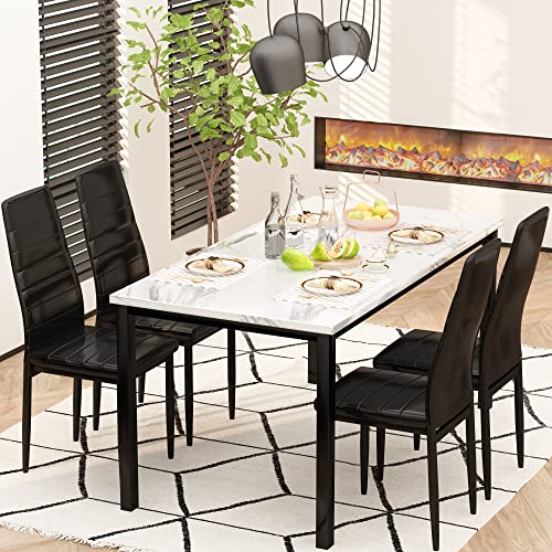 4 Pieces Dining Table Set, Industrial Dining Table with Bench and Chairs, Table Set with Storage Rack