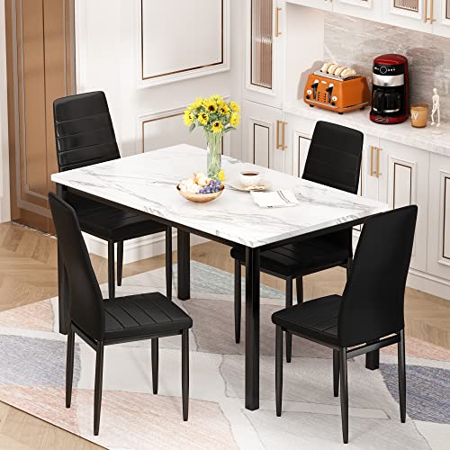 4 Pieces Dining Table Set, Industrial Dining Table with Bench and Chairs, Table Set with Storage Rack