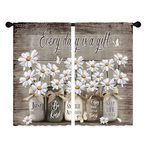 Floral Kitchen Curtains Daisy Rustic Vintage Flower Inspirational Small Short Cafe Window Curtains