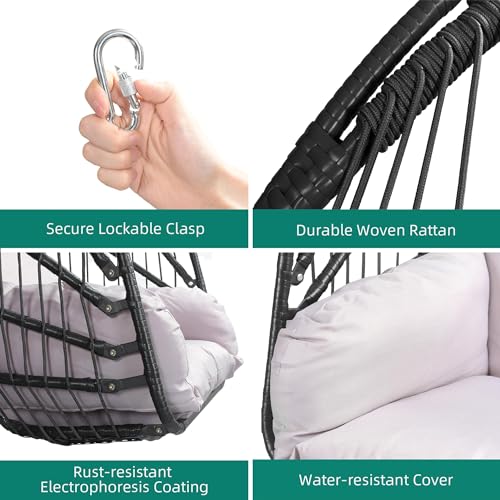 Wicker Hammock Chair Foldable Hanging Basket Chair With or Without Stand for Outdoor, Indoor, Patio,