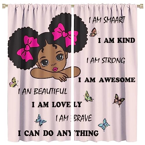 , Black Girl Magic Thermal Insulation Blackout Window Treatments for Bedroom Living Room 42x45 Inch