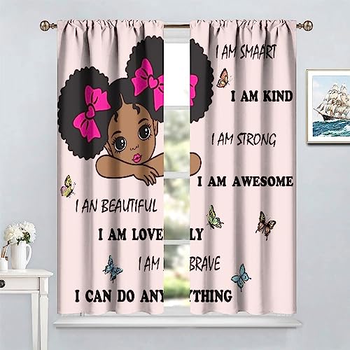 , Black Girl Magic Thermal Insulation Blackout Window Treatments for Bedroom Living Room 42x45 Inch