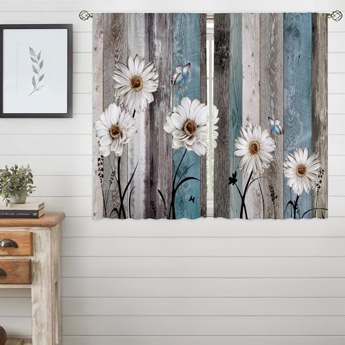 Floral Kitchen Curtains Daisy Rustic Vintage Flower Inspirational Small Short Cafe Window Curtains