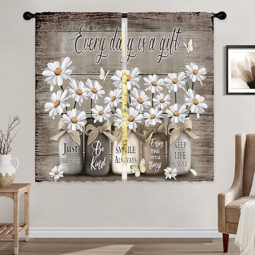 Floral Kitchen Curtains Daisy Rustic Vintage Flower Inspirational Small Short Cafe Window Curtains