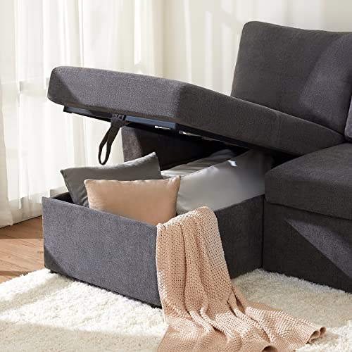 112 Inch Pull Out Sofa Bed with Storage Chaise & 3 Seater, Oversized U Shape Sectional Couch with Pull Out Bed,