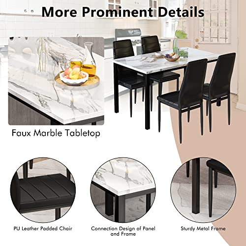 4 Pieces Dining Table Set, Industrial Dining Table with Bench and Chairs, Table Set with Storage Rack