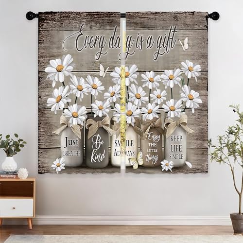 Floral Kitchen Curtains Daisy Rustic Vintage Flower Inspirational Small Short Cafe Window Curtains