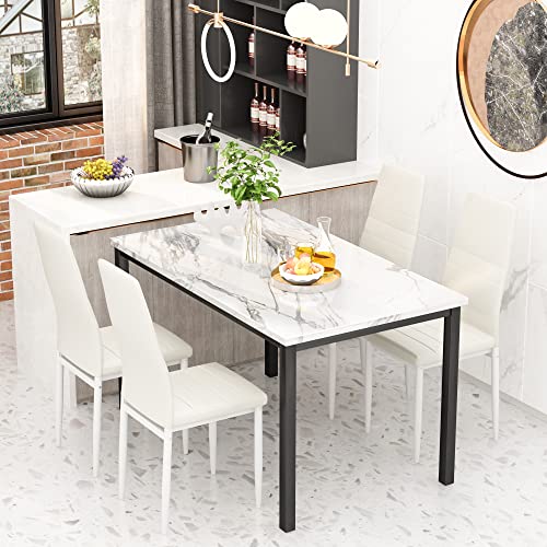 4 Pieces Dining Table Set, Industrial Dining Table with Bench and Chairs, Table Set with Storage Rack