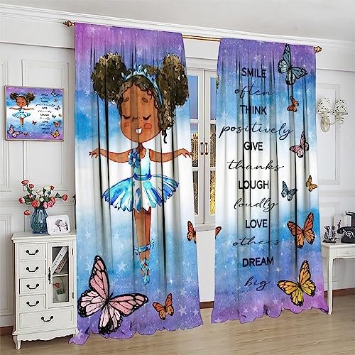 , Black Girl Magic Thermal Insulation Blackout Window Treatments for Bedroom Living Room 42x45 Inch
