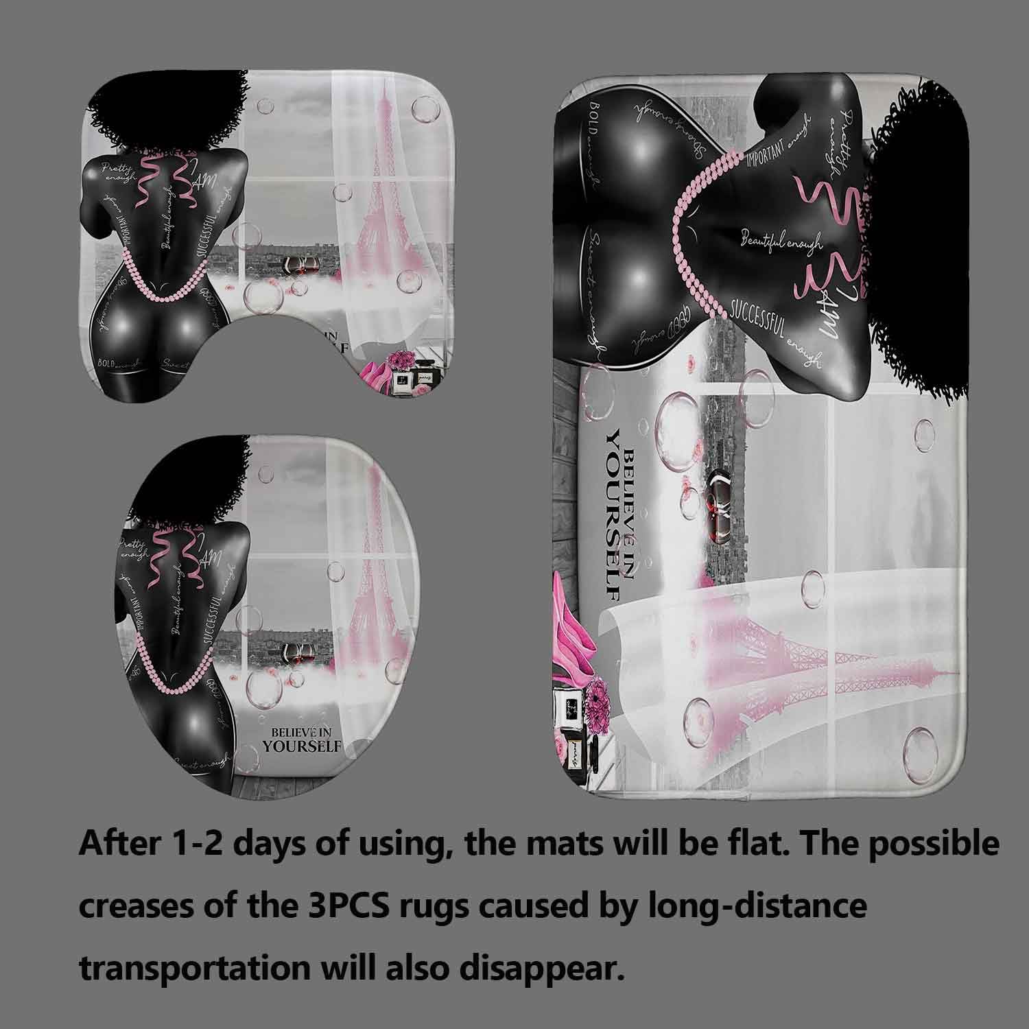 4PCS Sexy Black Girl Magic Shower Curtain Set,