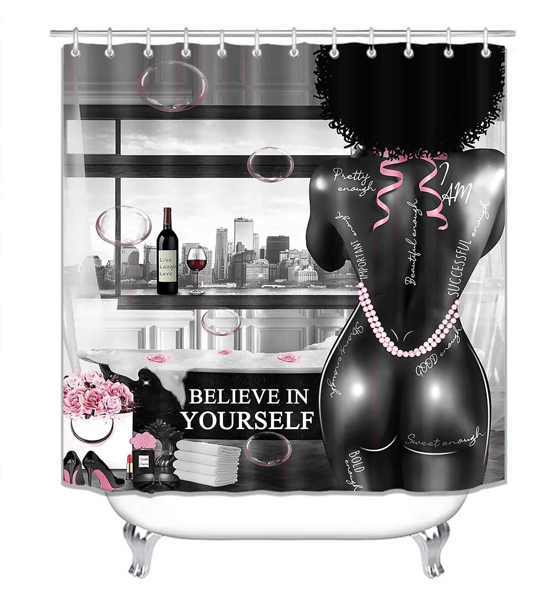 4PCS Sexy Black Girl Magic Shower Curtain Set,
