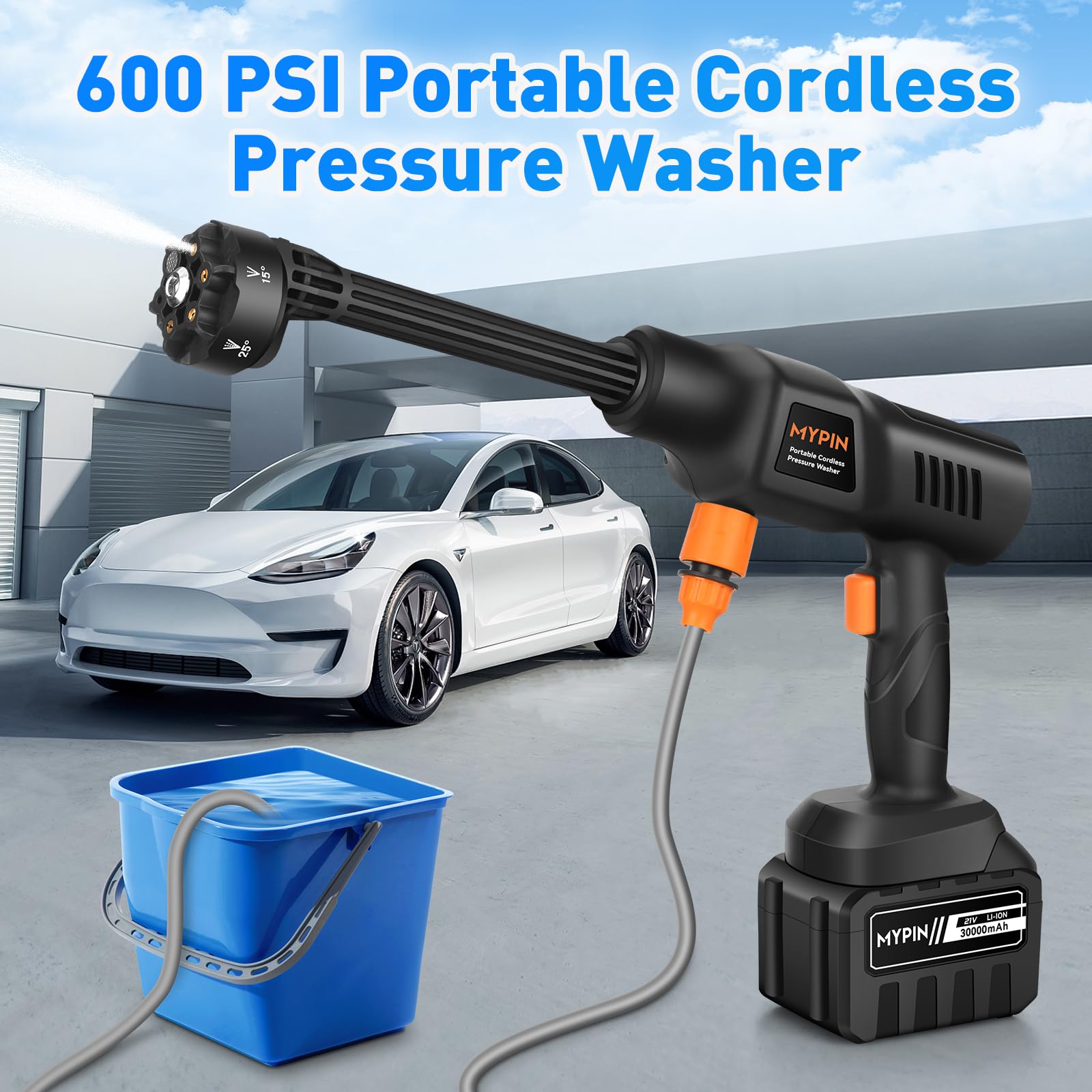 Portable Cordless 6 N 1 Pressure Washer, 600 PSI 21V 30,000mAH Rechargeable Battery Powered