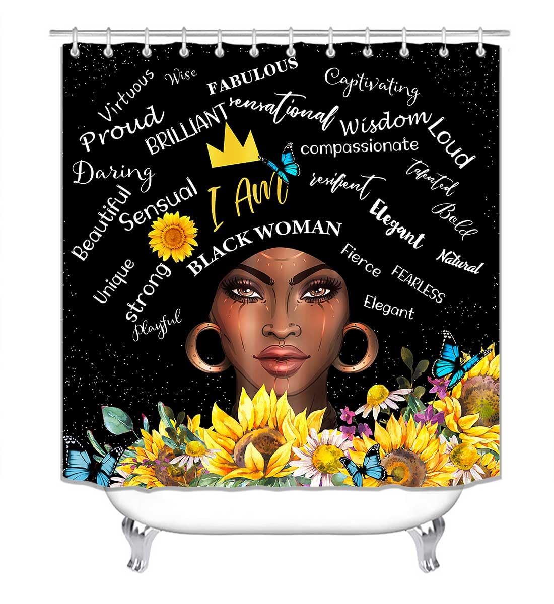 4PCS Sexy Black Girl Magic Shower Curtain Set,