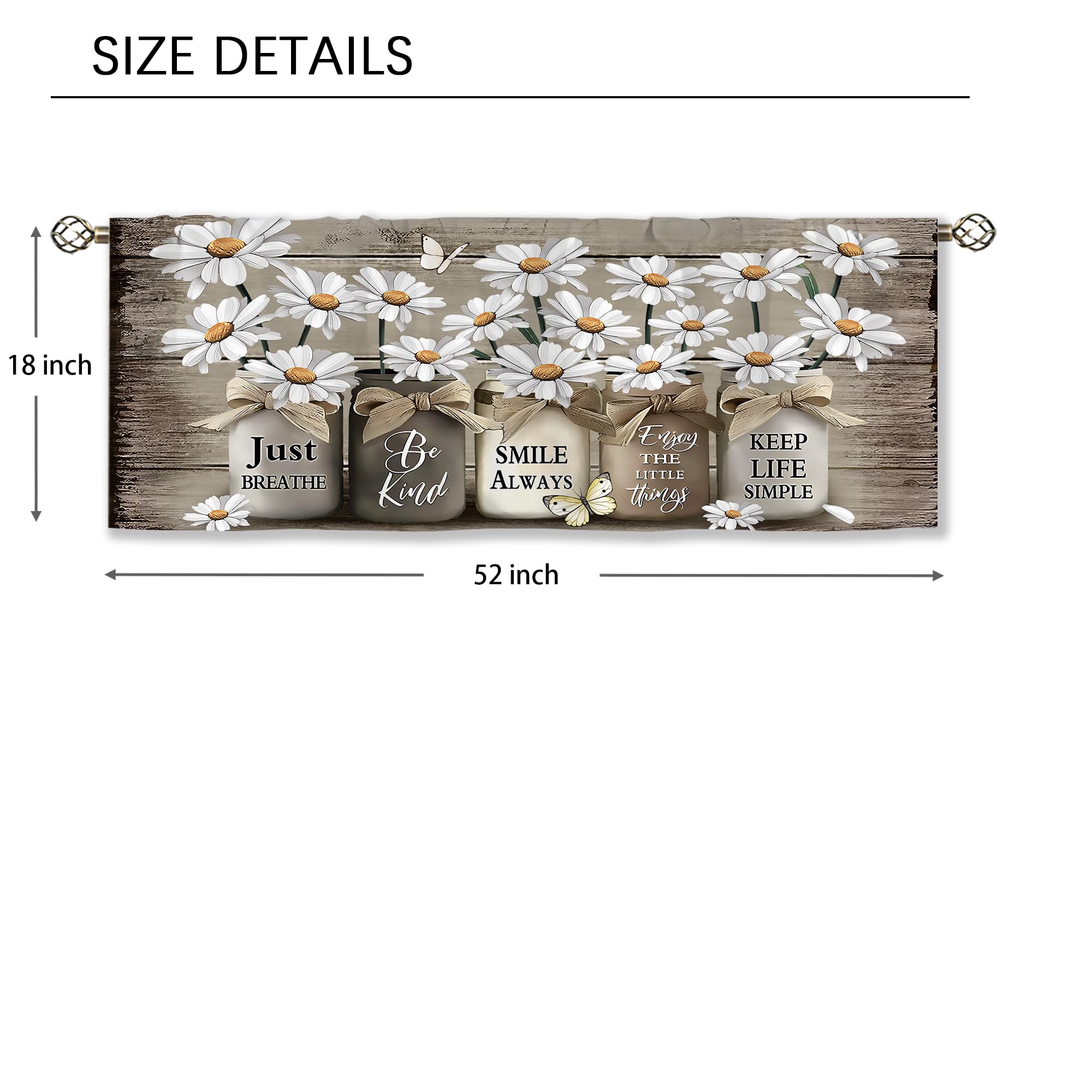Floral Kitchen Curtains Daisy Rustic Vintage Flower Inspirational Small Short Cafe Window Curtains