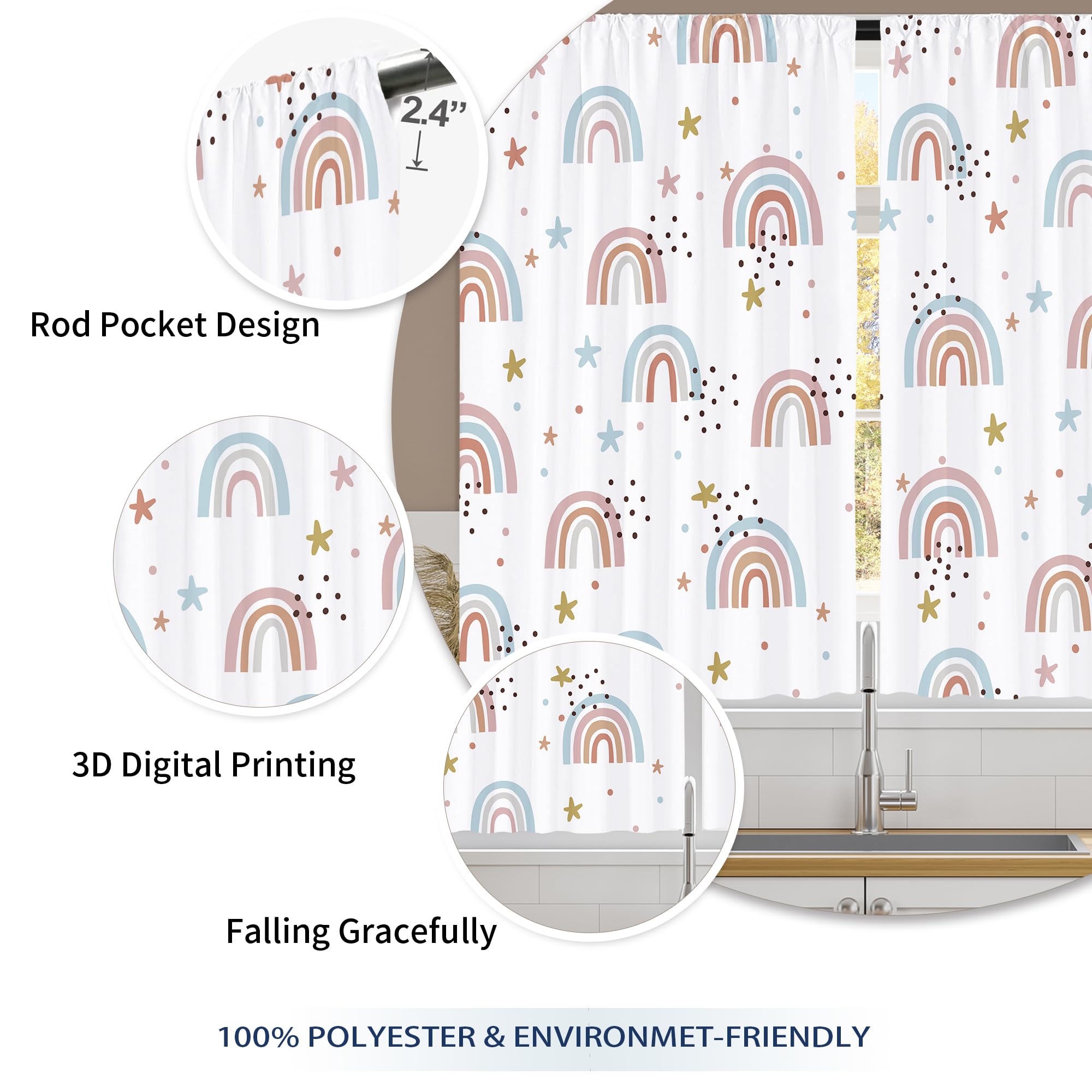 Floral Kitchen Curtains Daisy Rustic Vintage Flower Inspirational Small Short Cafe Window Curtains