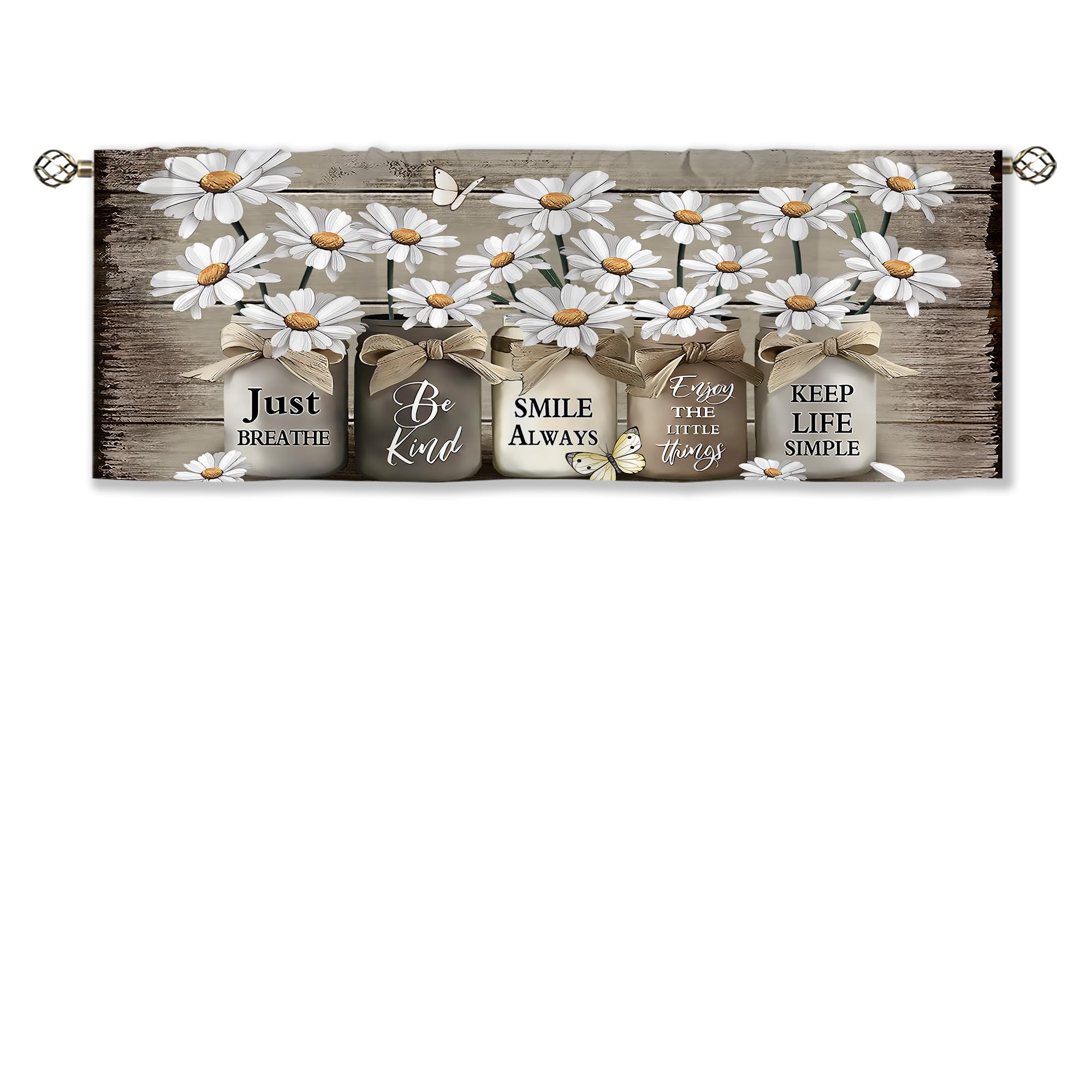 Floral Kitchen Curtains Daisy Rustic Vintage Flower Inspirational Small Short Cafe Window Curtains