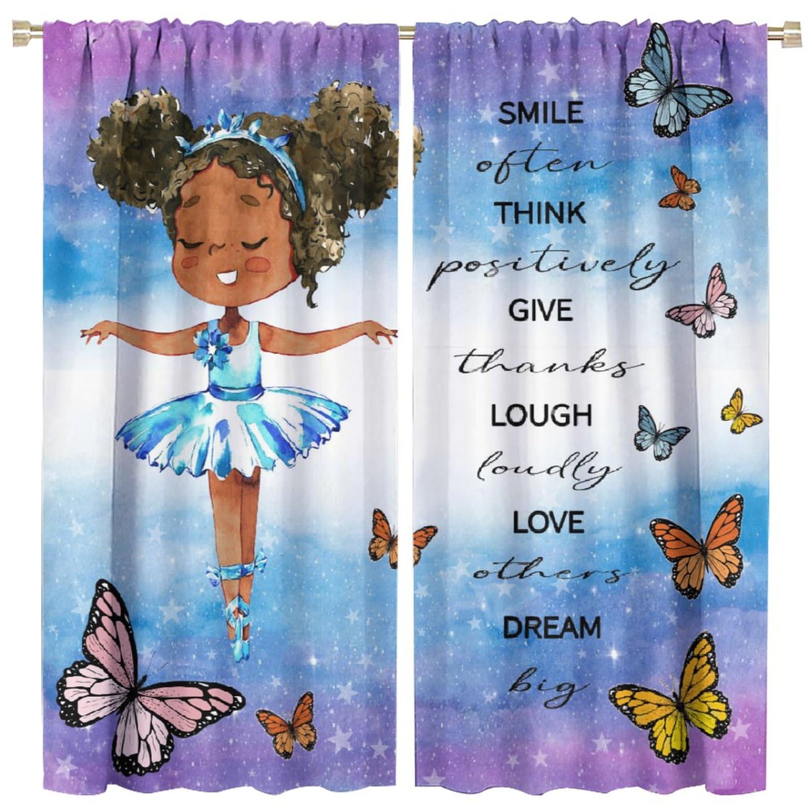 , Black Girl Magic Thermal Insulation Blackout Window Treatments for Bedroom Living Room 42x45 Inch