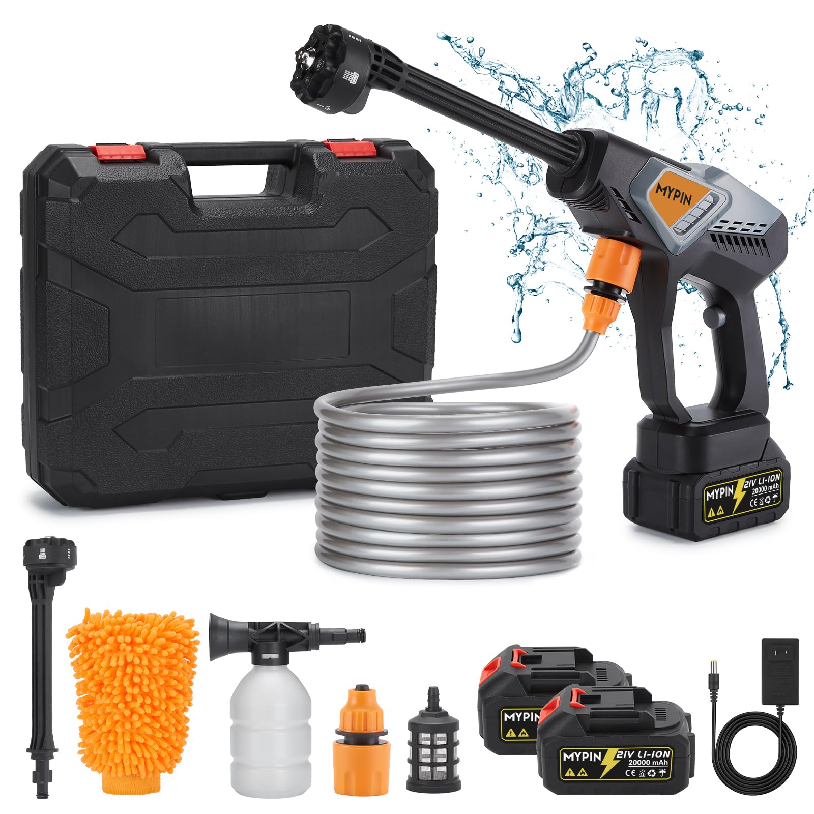 Portable Cordless 6 N 1 Pressure Washer, 600 PSI 21V 30,000mAH Rechargeable Battery Powered