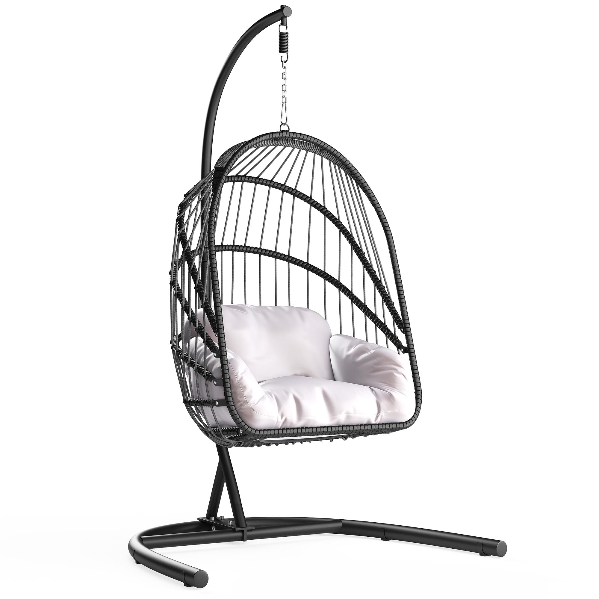 Wicker Hammock Chair Foldable Hanging Basket Chair With or Without Stand for Outdoor, Indoor, Patio,