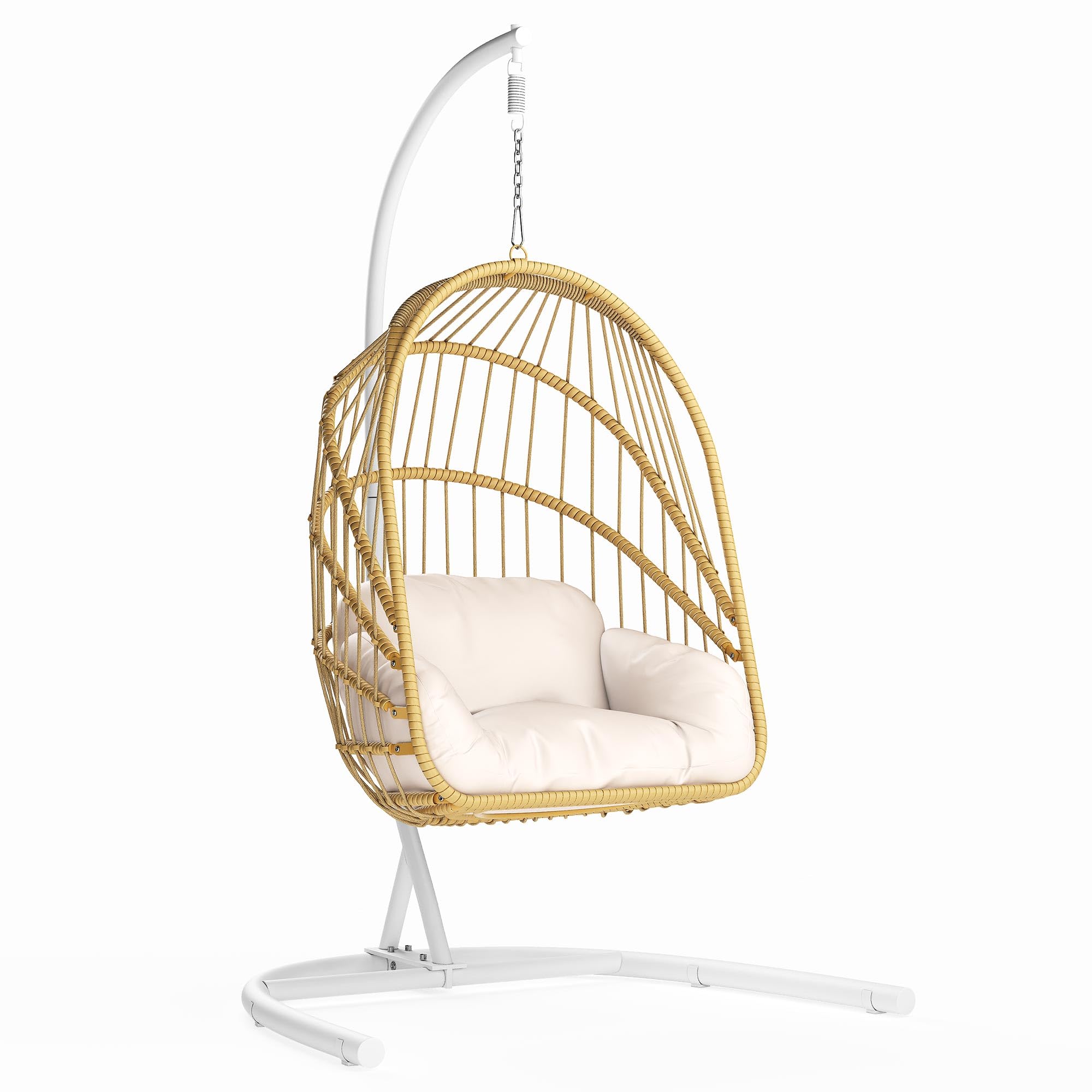 Wicker Hammock Chair Foldable Hanging Basket Chair With or Without Stand for Outdoor, Indoor, Patio,