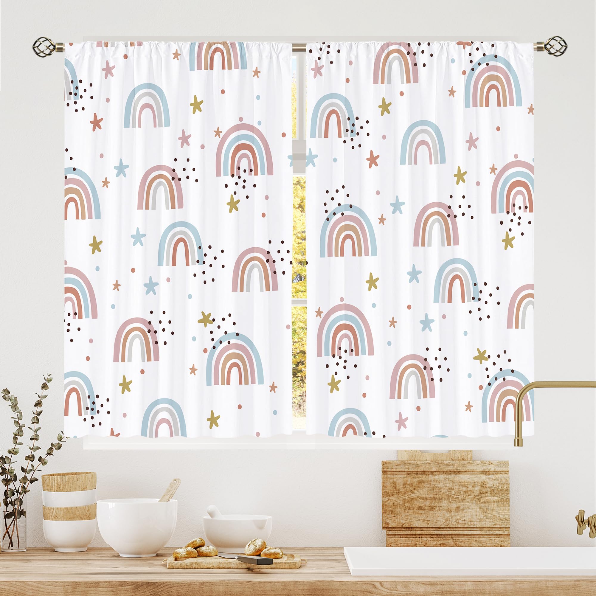 Floral Kitchen Curtains Daisy Rustic Vintage Flower Inspirational Small Short Cafe Window Curtains