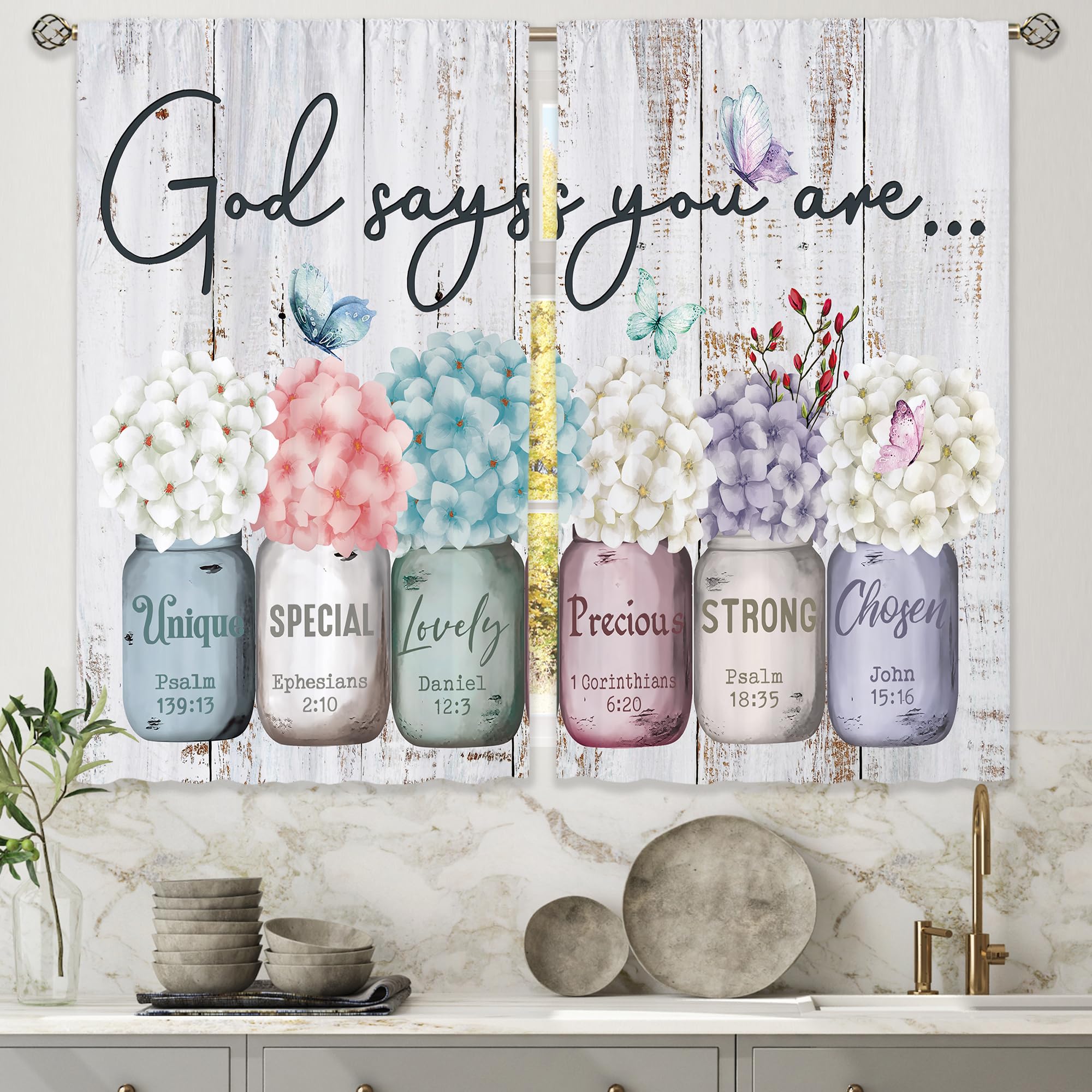 Floral Kitchen Curtains Daisy Rustic Vintage Flower Inspirational Small Short Cafe Window Curtains