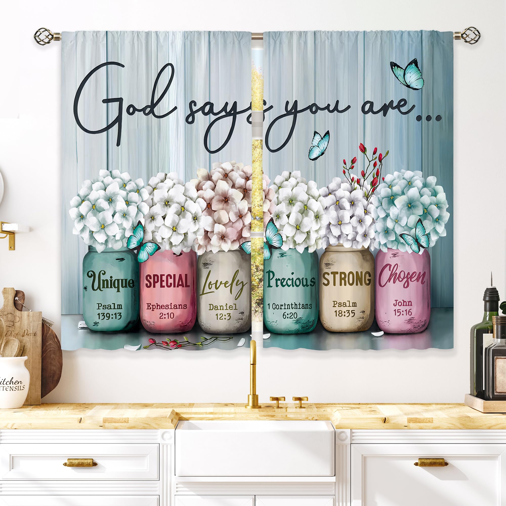 Floral Kitchen Curtains Daisy Rustic Vintage Flower Inspirational Small Short Cafe Window Curtains