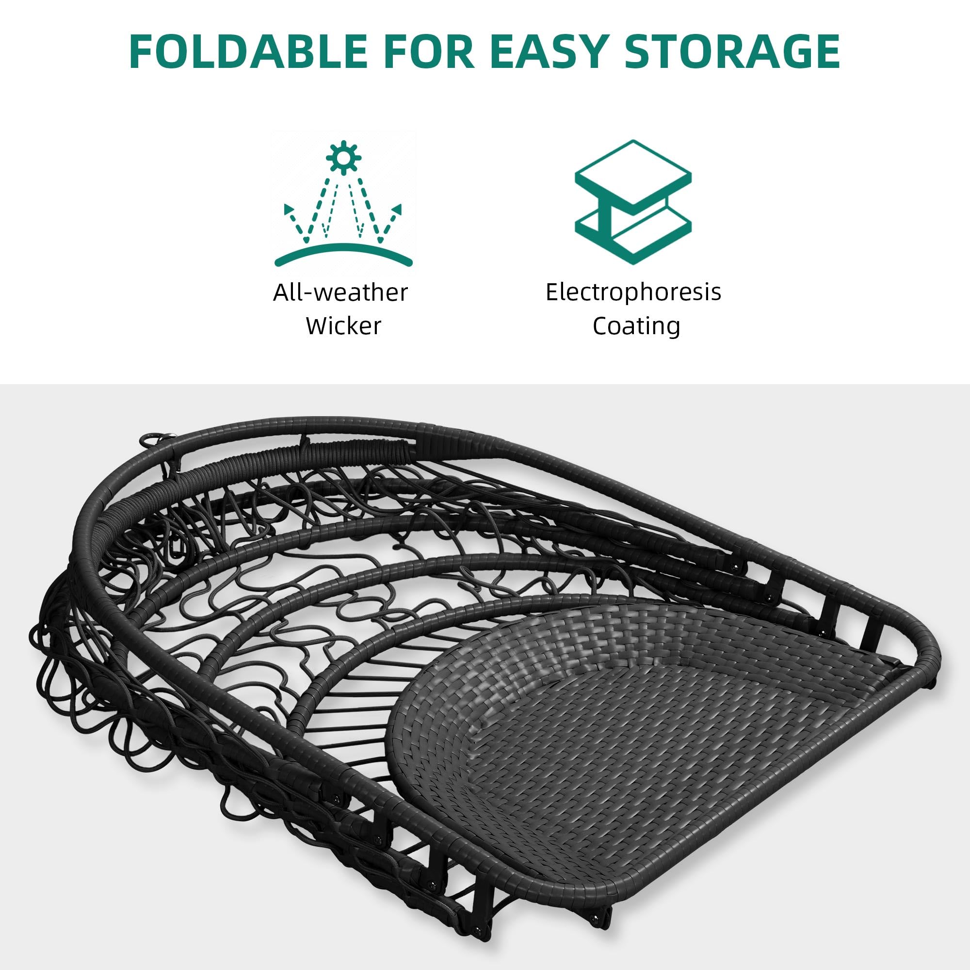 Wicker Hammock Chair Foldable Hanging Basket Chair With or Without Stand for Outdoor, Indoor, Patio,