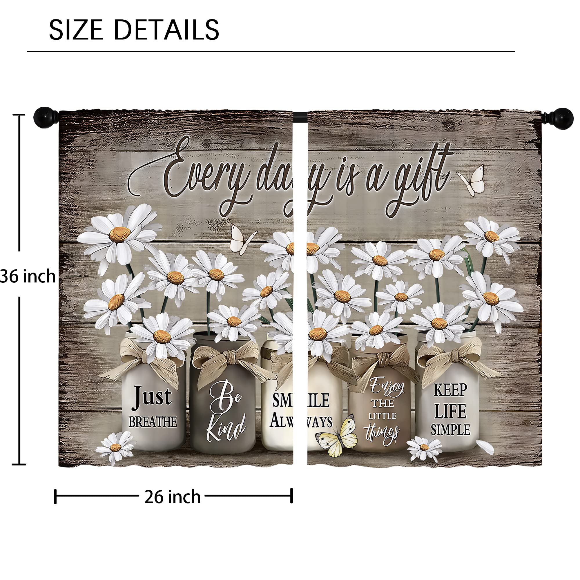 Floral Kitchen Curtains Daisy Rustic Vintage Flower Inspirational Small Short Cafe Window Curtains