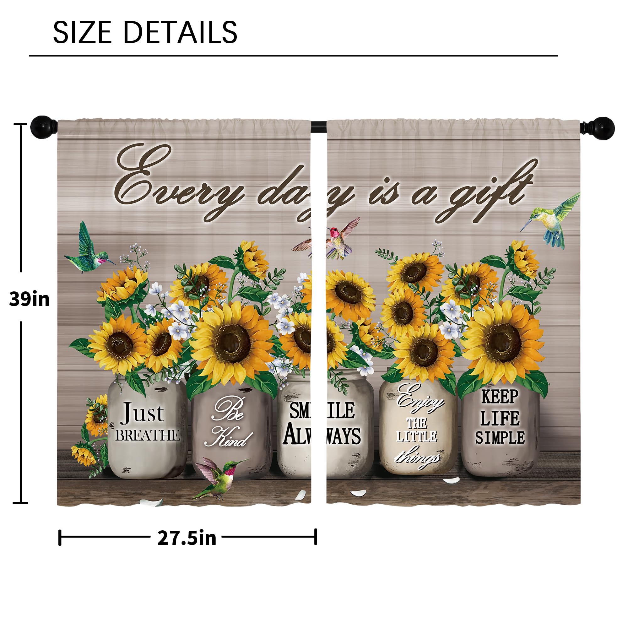 Floral Kitchen Curtains Daisy Rustic Vintage Flower Inspirational Small Short Cafe Window Curtains