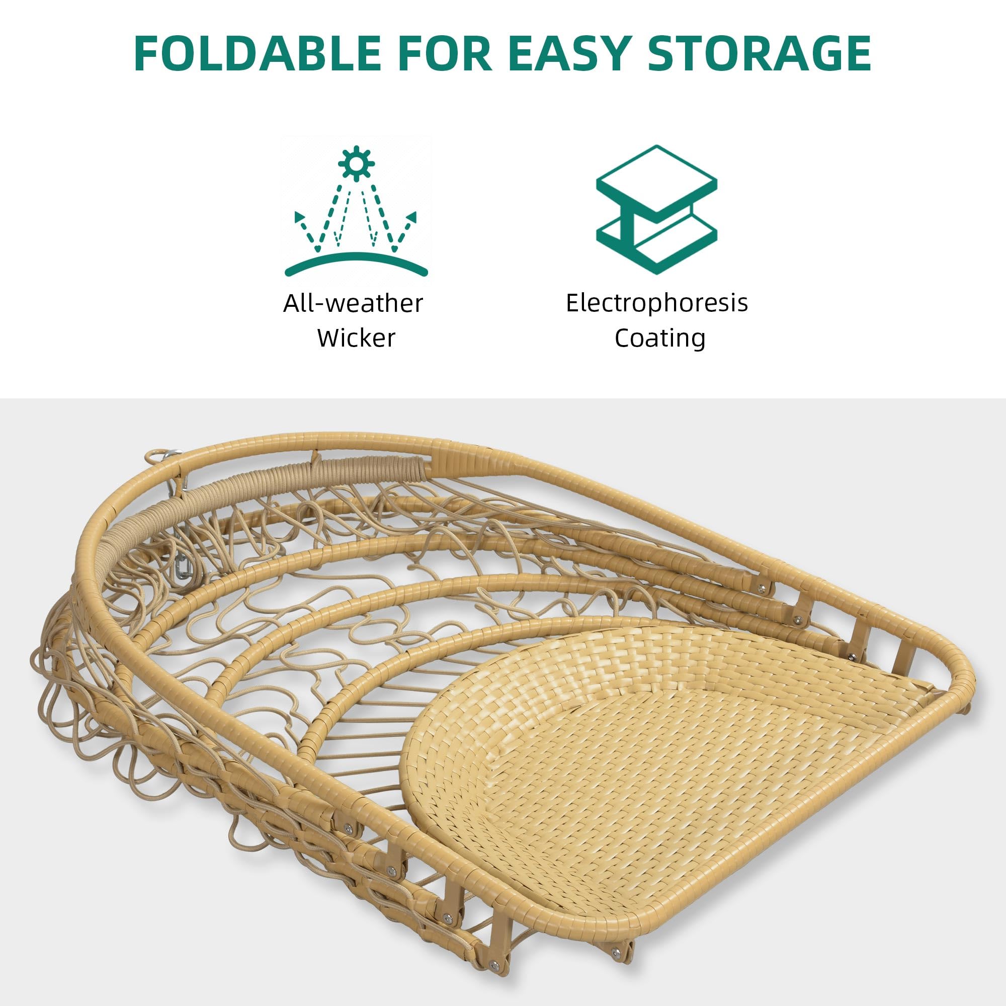 Wicker Hammock Chair Foldable Hanging Basket Chair With or Without Stand for Outdoor, Indoor, Patio,