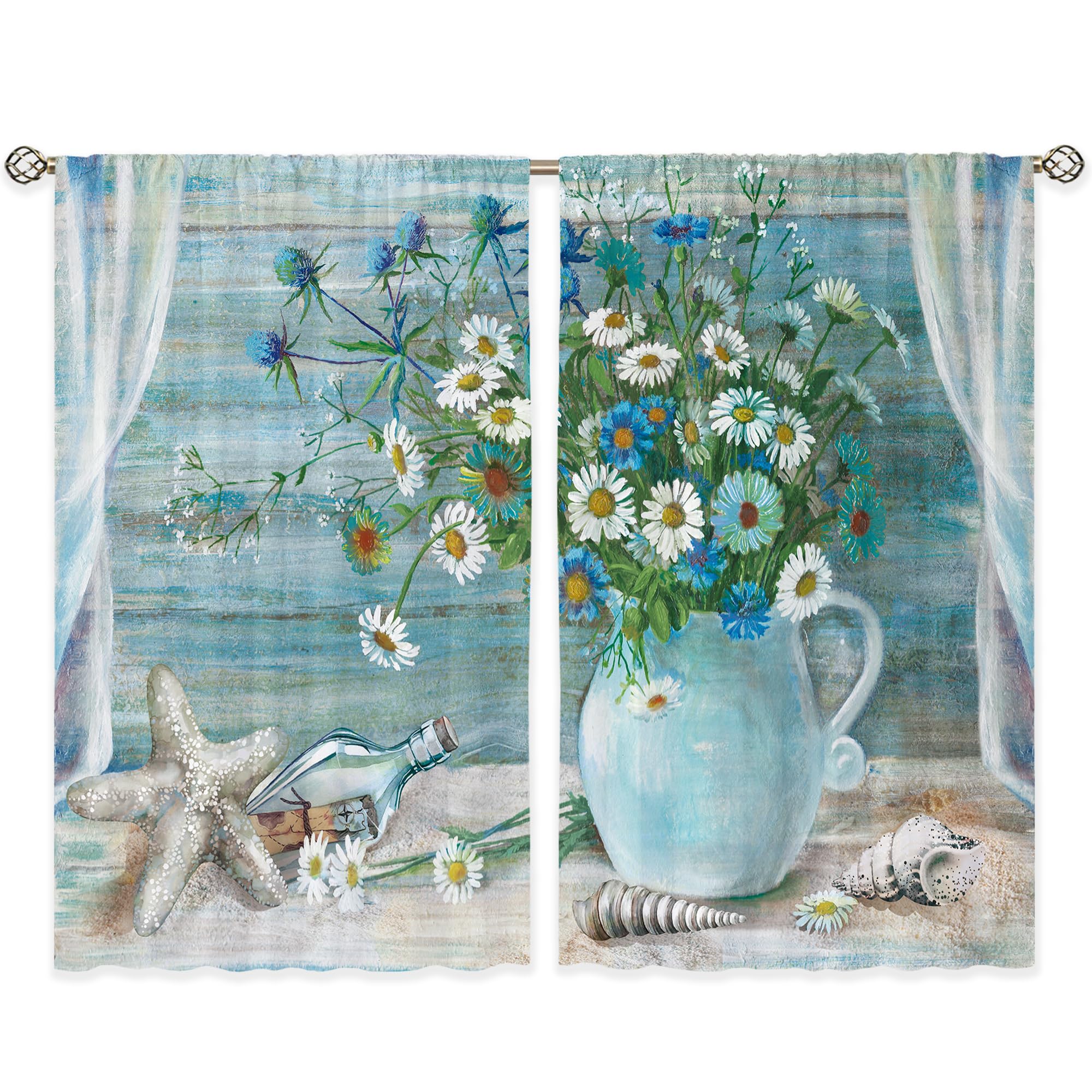 Floral Kitchen Curtains Daisy Rustic Vintage Flower Inspirational Small Short Cafe Window Curtains
