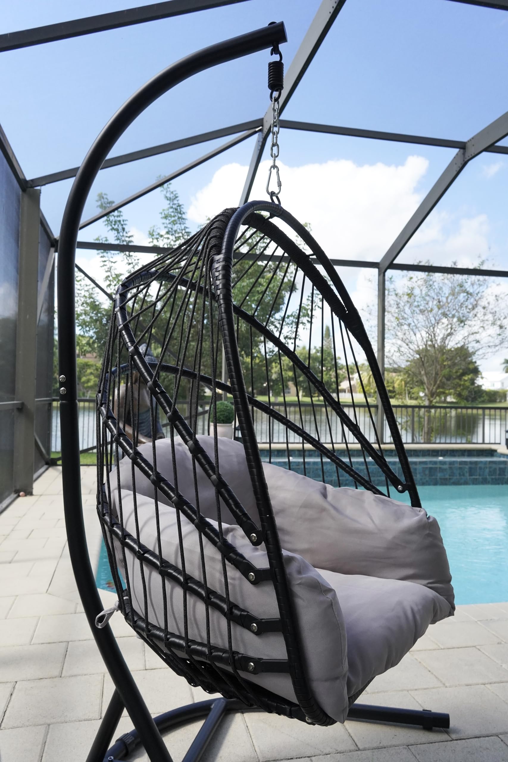 Wicker Hammock Chair Foldable Hanging Basket Chair With or Without Stand for Outdoor, Indoor, Patio,