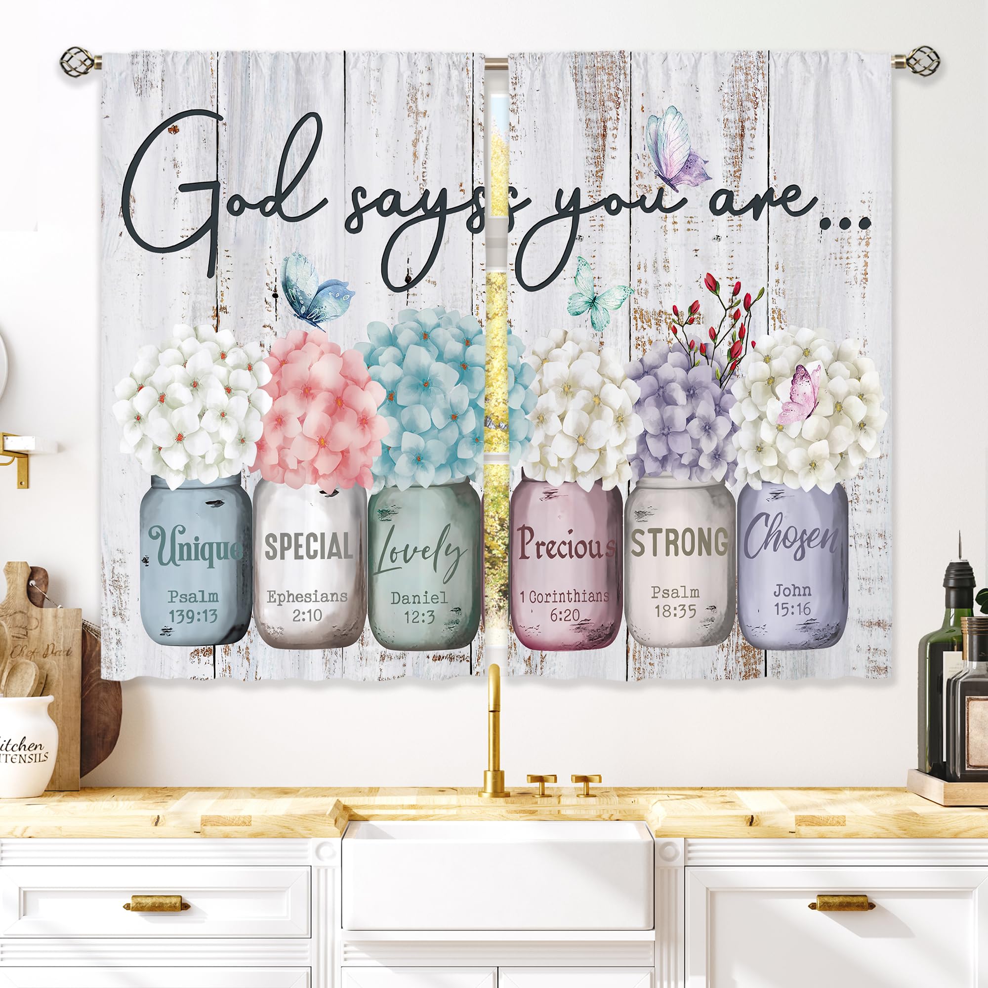 Floral Kitchen Curtains Daisy Rustic Vintage Flower Inspirational Small Short Cafe Window Curtains