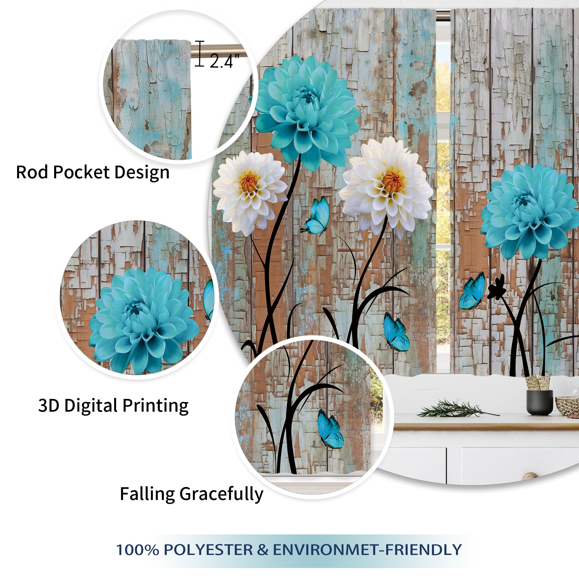 Floral Kitchen Curtains Daisy Rustic Vintage Flower Inspirational Small Short Cafe Window Curtains