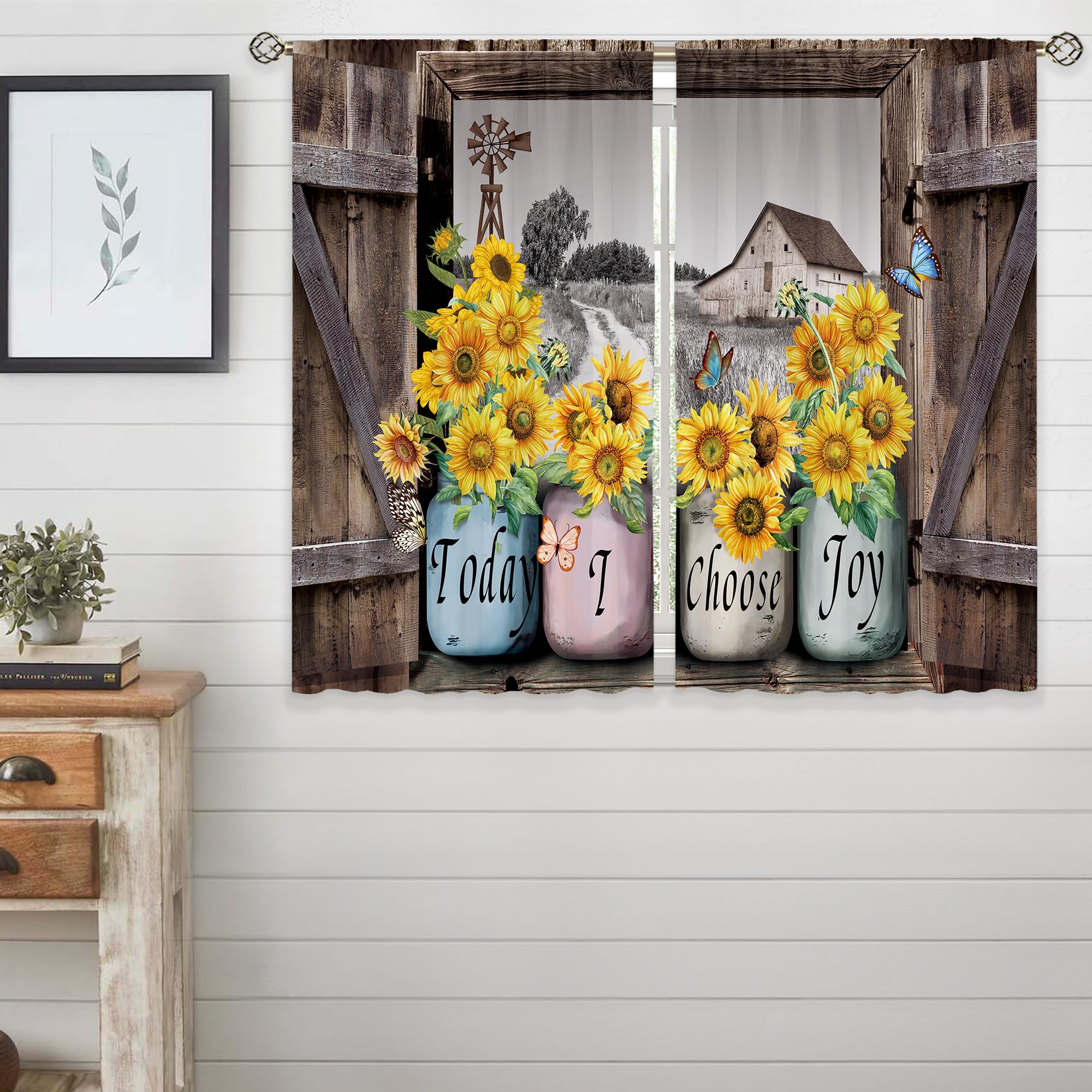 Floral Kitchen Curtains Daisy Rustic Vintage Flower Inspirational Small Short Cafe Window Curtains