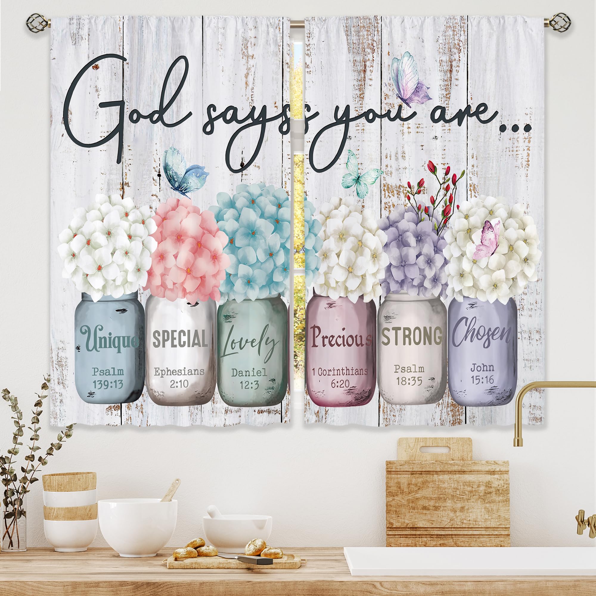 Floral Kitchen Curtains Daisy Rustic Vintage Flower Inspirational Small Short Cafe Window Curtains